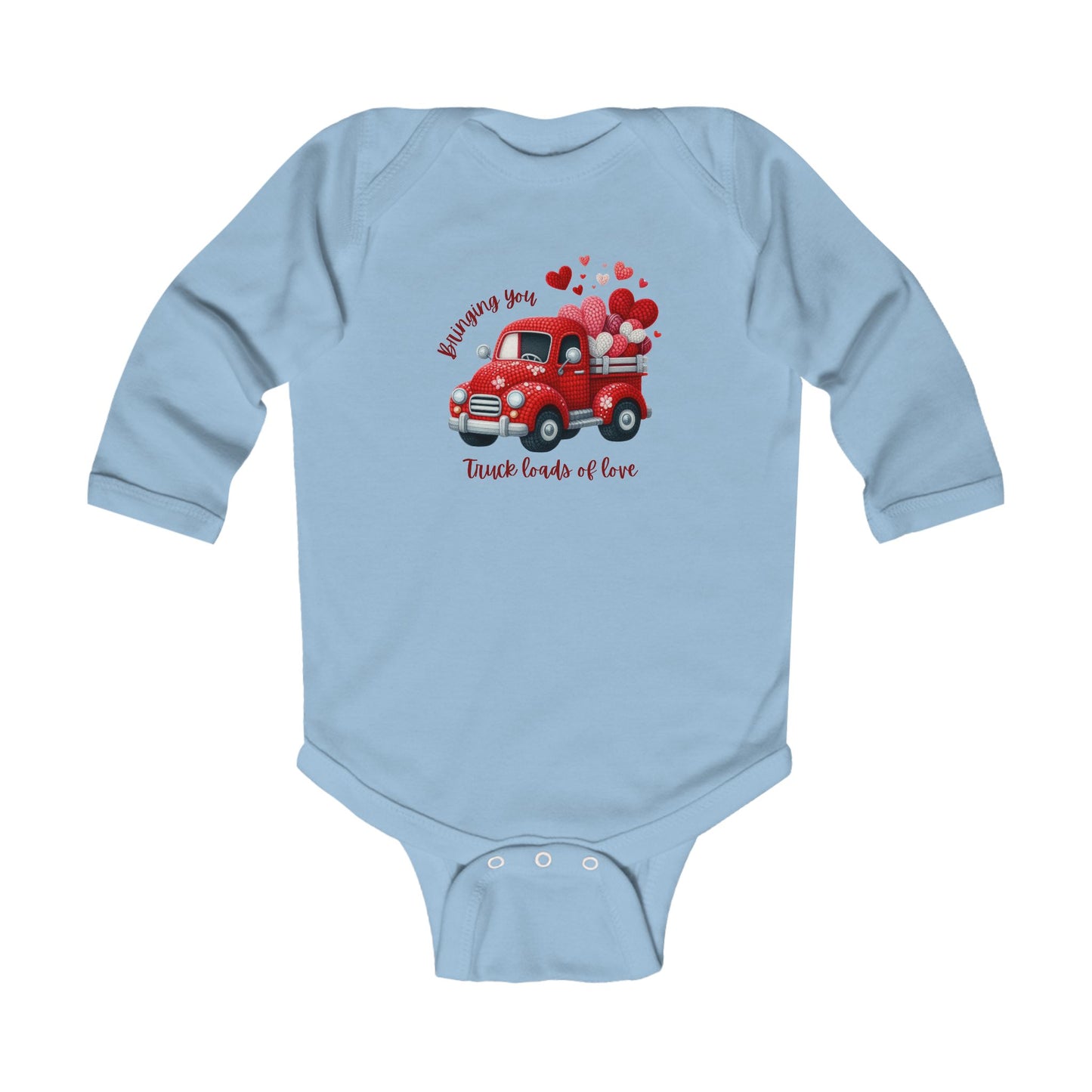 Adorable Infant Long Sleeve Bodysuit with Valentine's Day Truck and Hearts Design