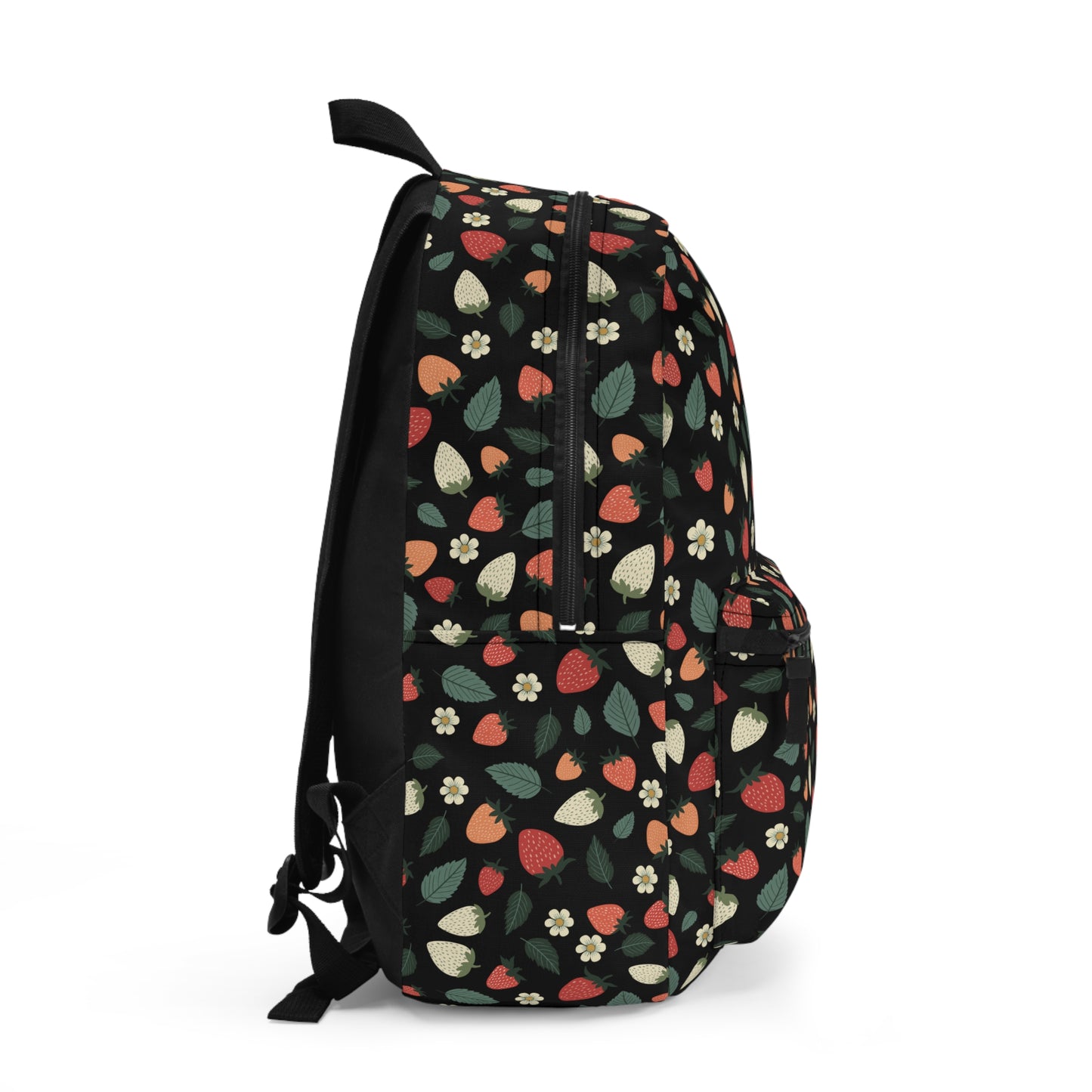 White and Red Strawberry Printed Backpack