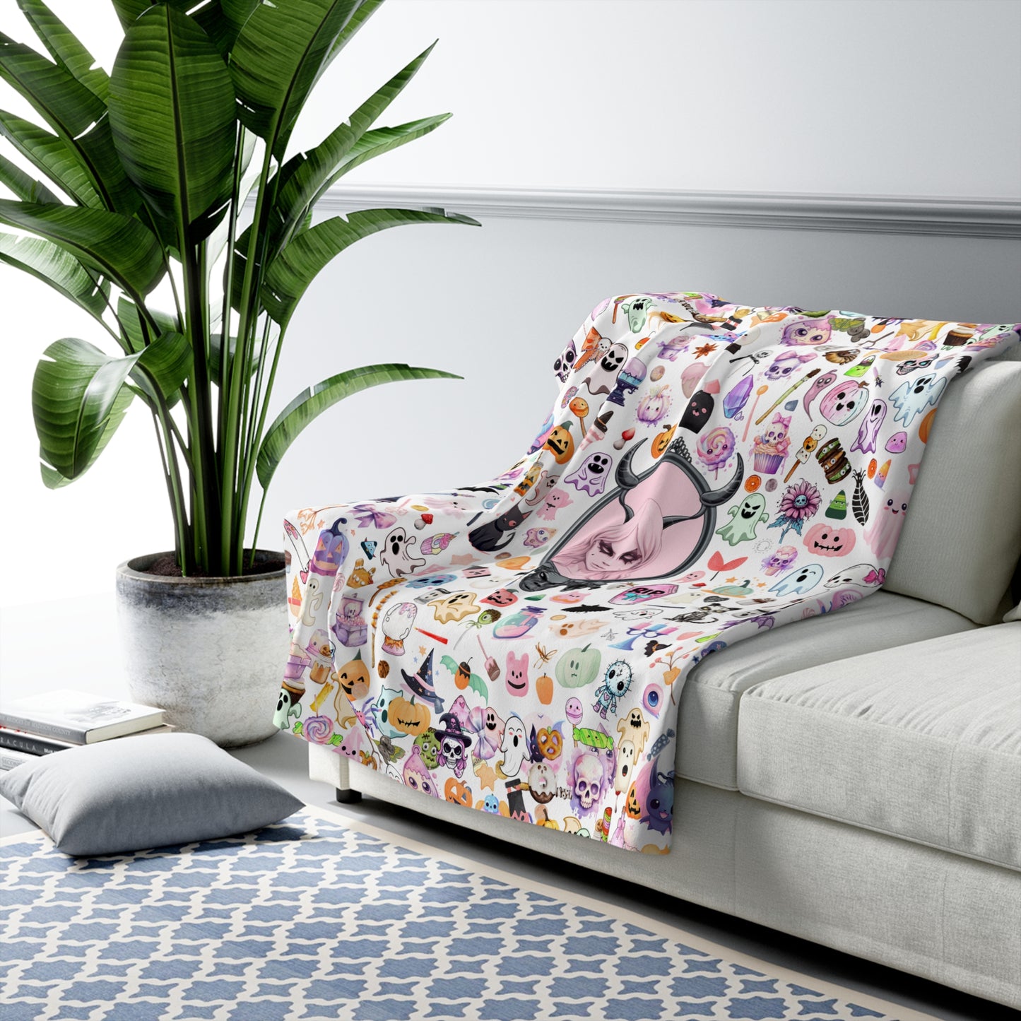 Sherpa Fleece Blanket with Plush Backside - Stay warm with the Pastel Gothic Ghost Girl