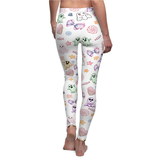 Boo-tastic Women's Cut & Sew Casual Leggings (AOP) - Cozy Pastel Comfort for Halloween Dreams