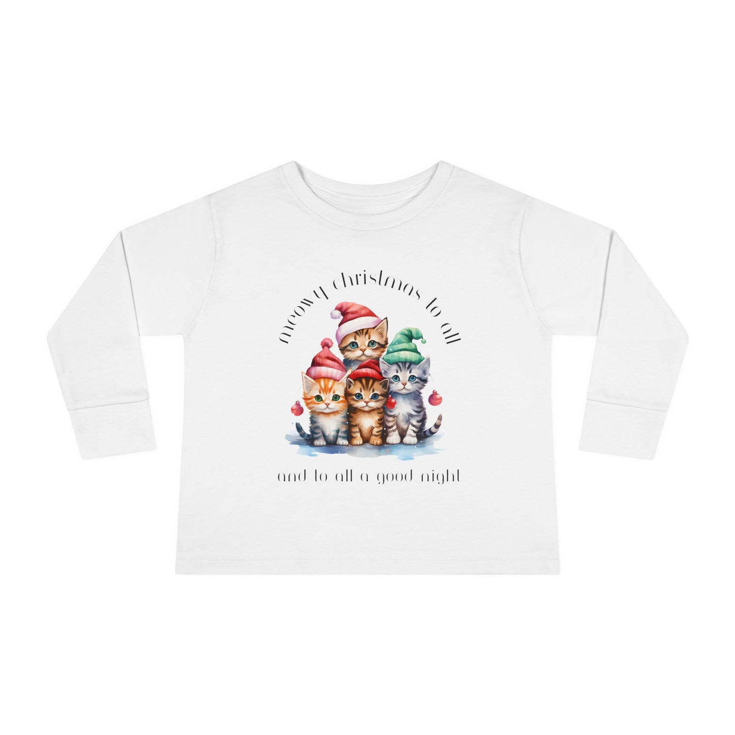 Meowy Christmas to All! Youth Long Sleeve Tee - Holiday Kids Fashion - Cat Christmas Tree Design