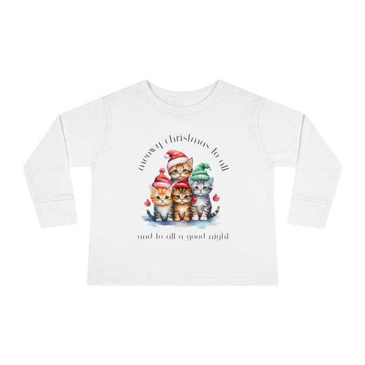Meowy Christmas to All! Youth Long Sleeve Tee - Holiday Kids Fashion - Cat Christmas Tree Design