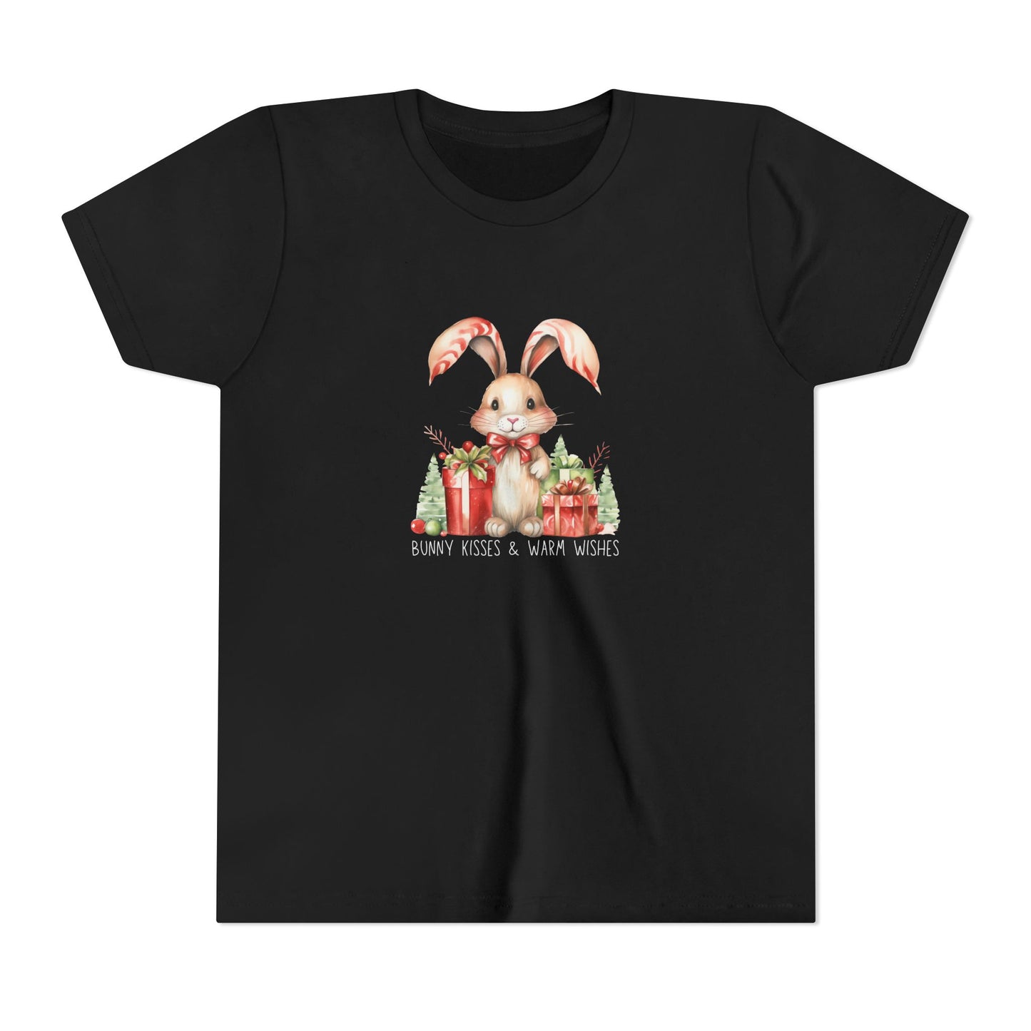 Festive Christmas Bunny Youth T-Shirt with Presents
