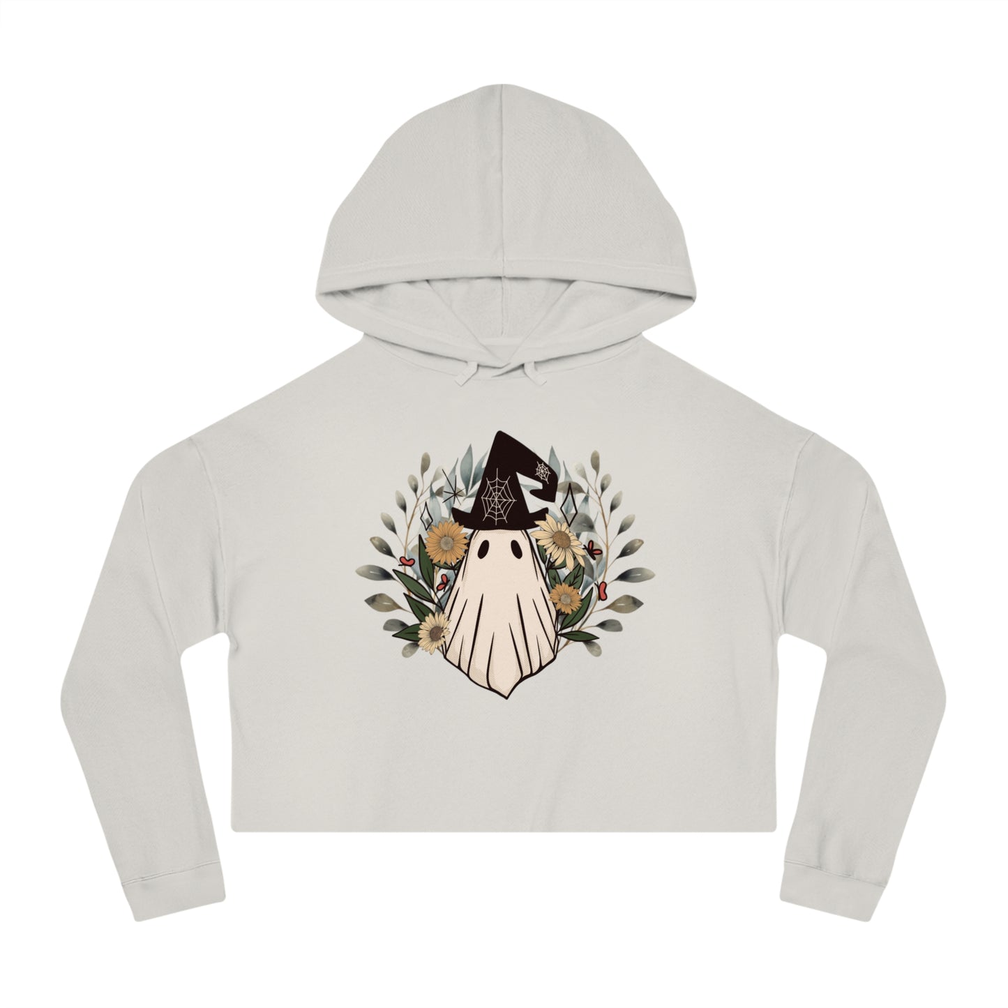 Upgrade Your Daily Style with our Retro Ghost Womens Cropped Hooded Sweatshirt - Trendy and Soft