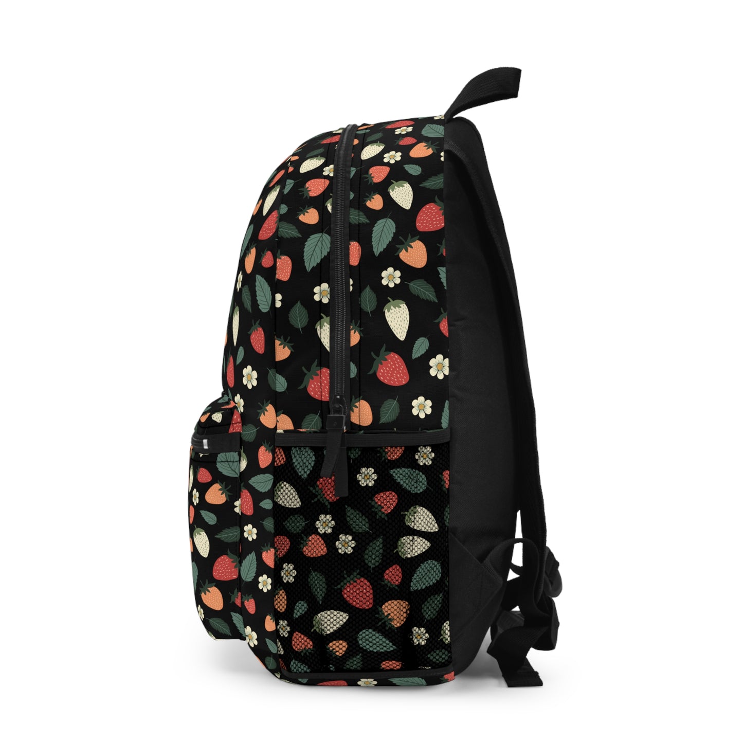 White and Red Strawberry Printed Backpack