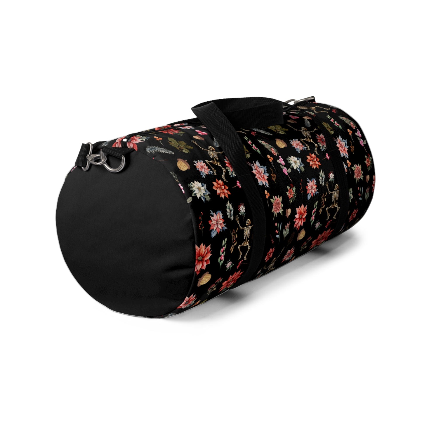 Skeleton and Poinsetta Christmas Duffle Bag - Lightweight Custom Printed Gym Bag for Holiday Cheer