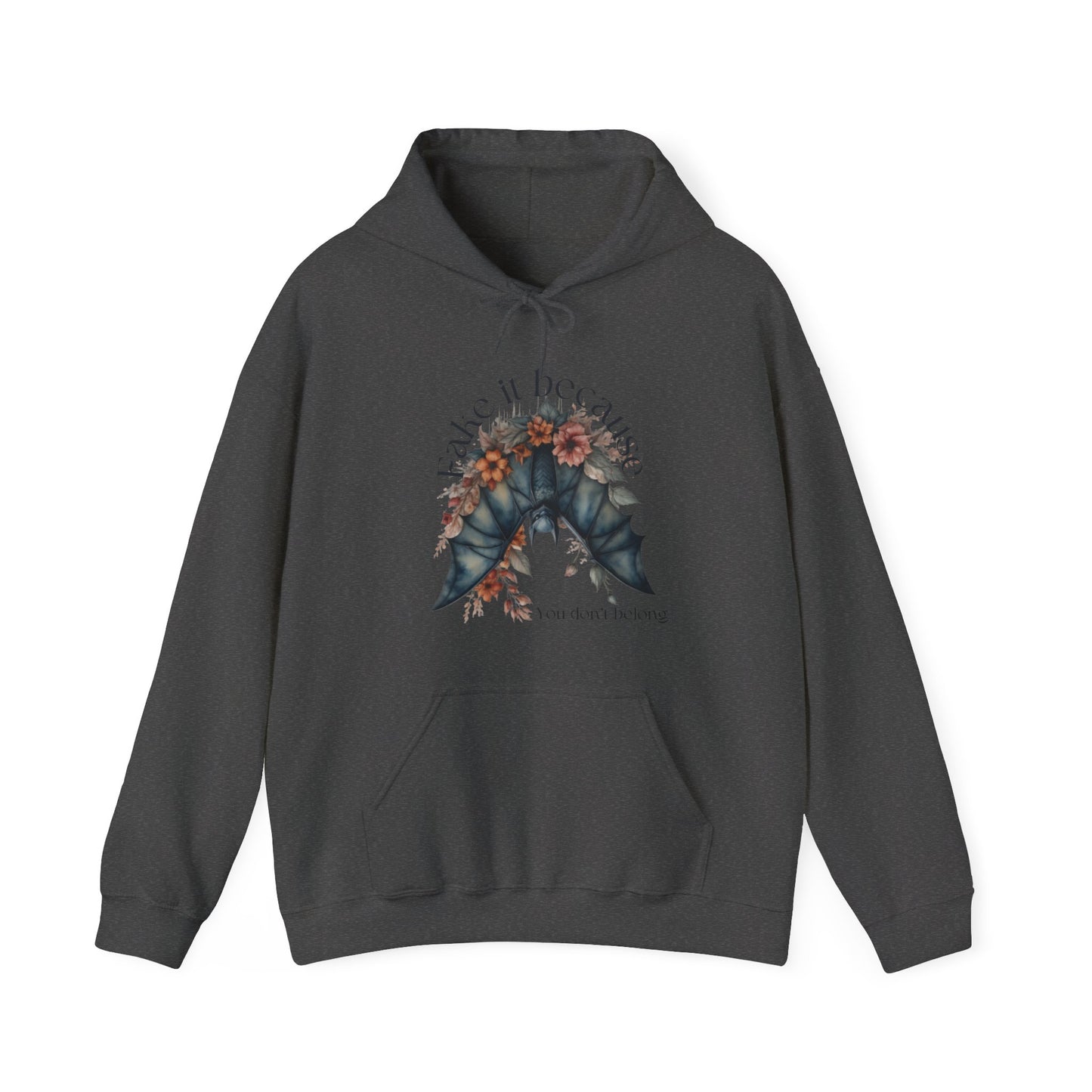 Add some edge to your wardrobe with our Fake it Floral Bats Hooded Sweatshirt - Unisex heavy blend - Stylish and practical for any occasion!