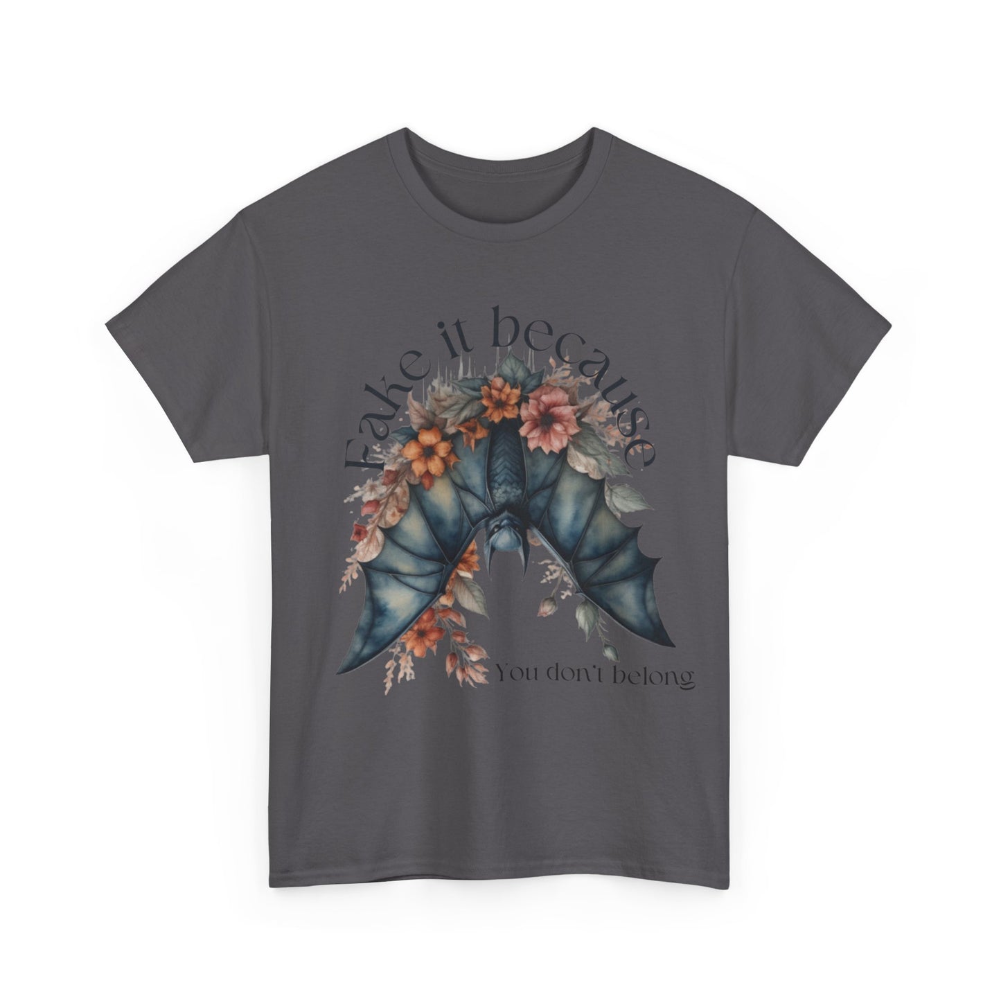 Premium Comfort meets Gothic Style: Fake It Floral Bat Unisex Heavy Cotton Tee