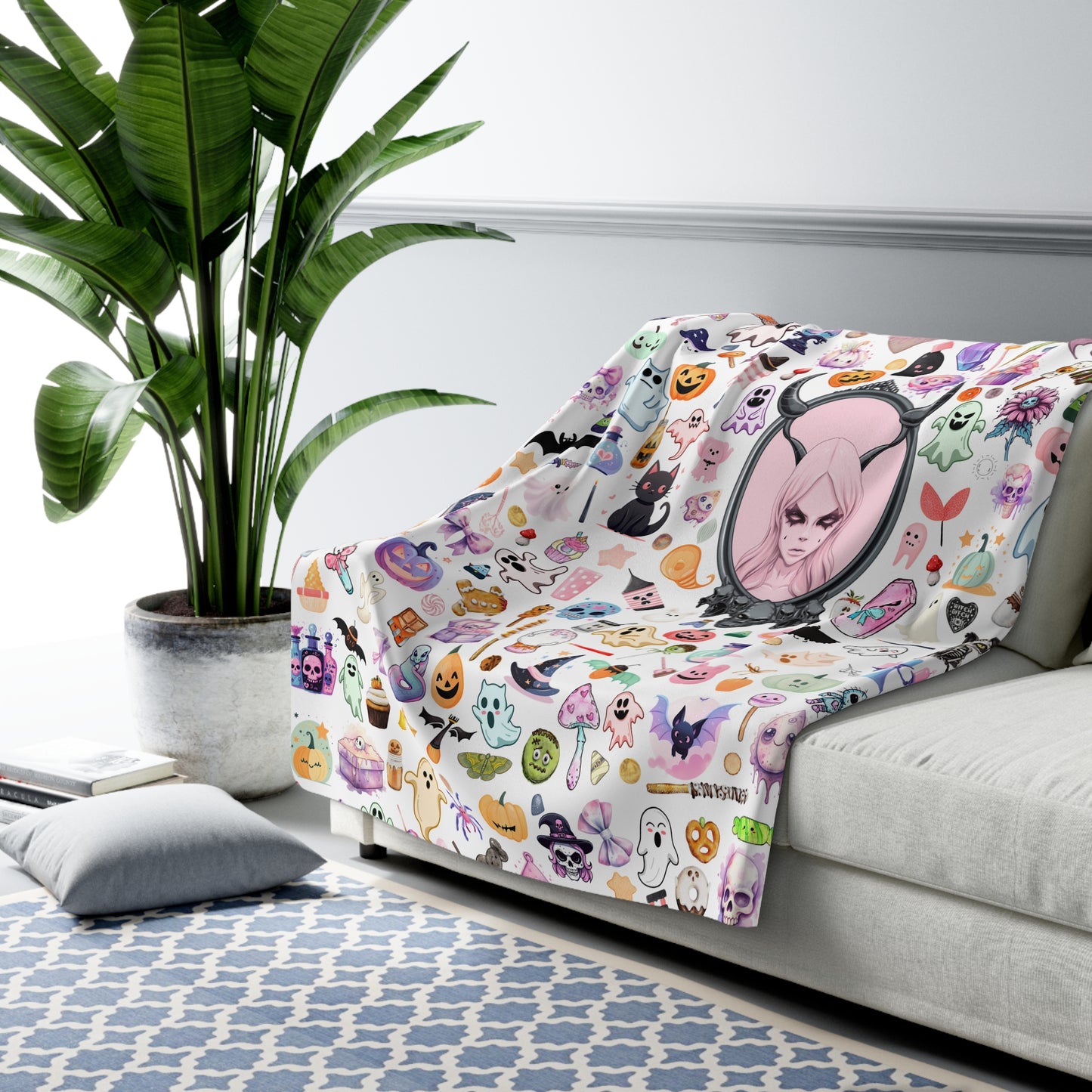 Sherpa Fleece Blanket with Plush Backside - Stay warm with the Pastel Gothic Ghost Girl