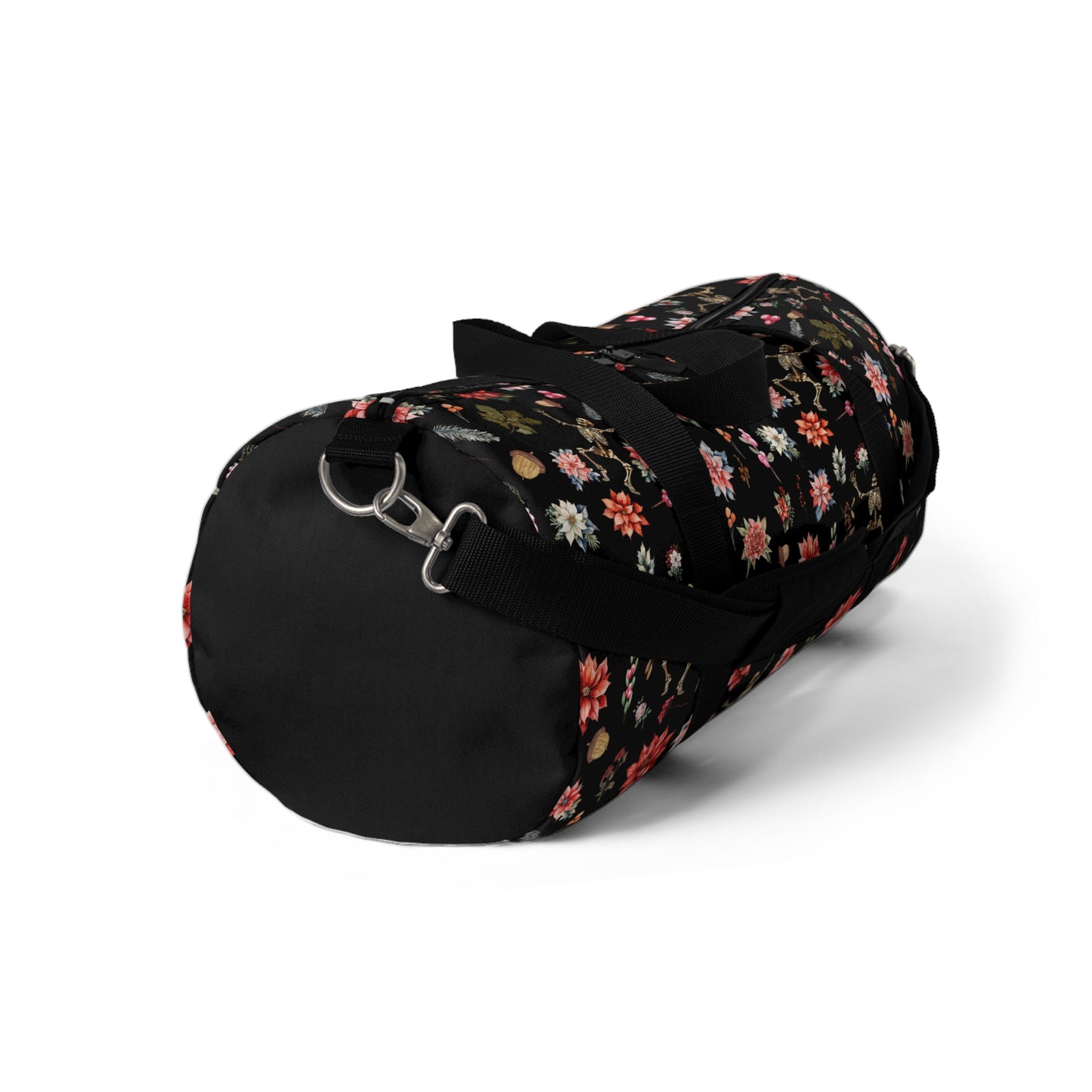 Skeleton and Poinsetta Christmas Duffle Bag - Lightweight Custom Printed Gym Bag for Holiday Cheer