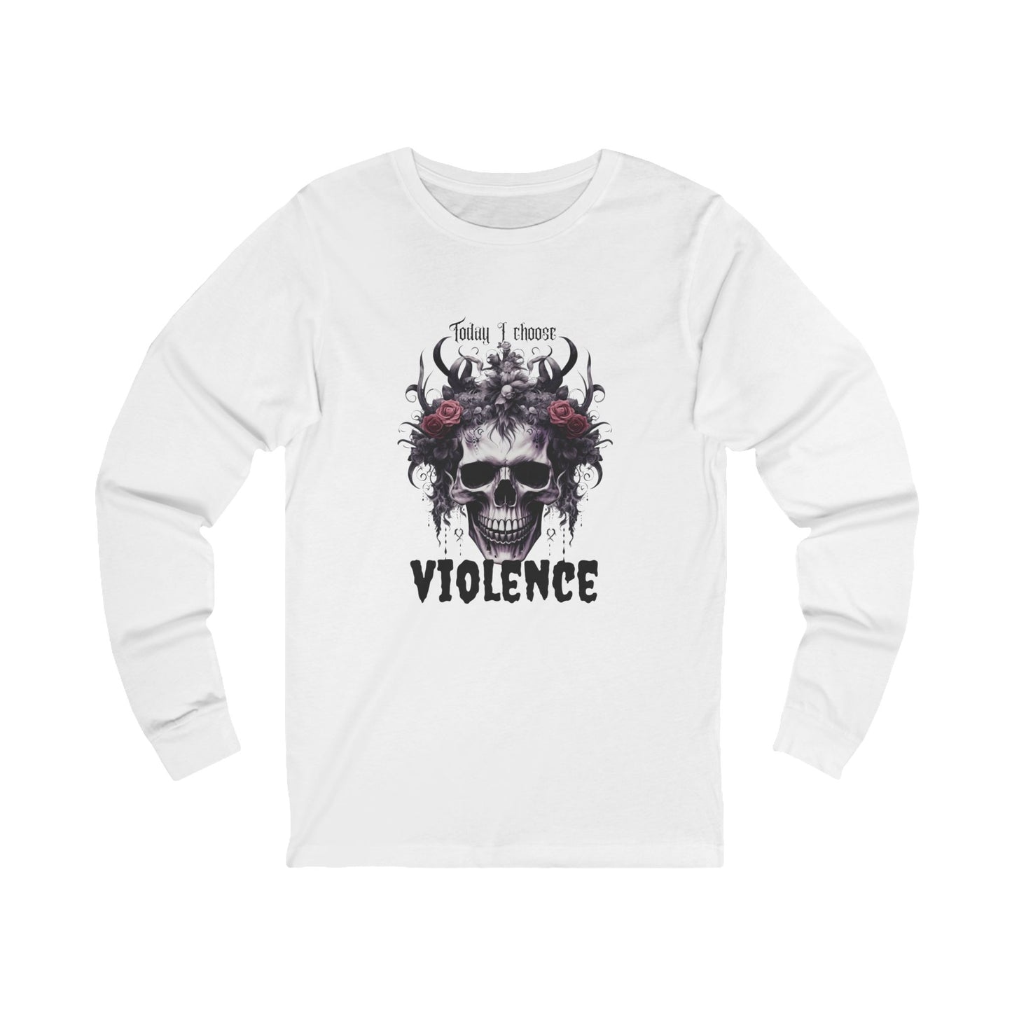 Gothic Floral Skull Long Sleeve Tee - Unisex Jersey Shirt for Edgy Fashion Enthusiasts