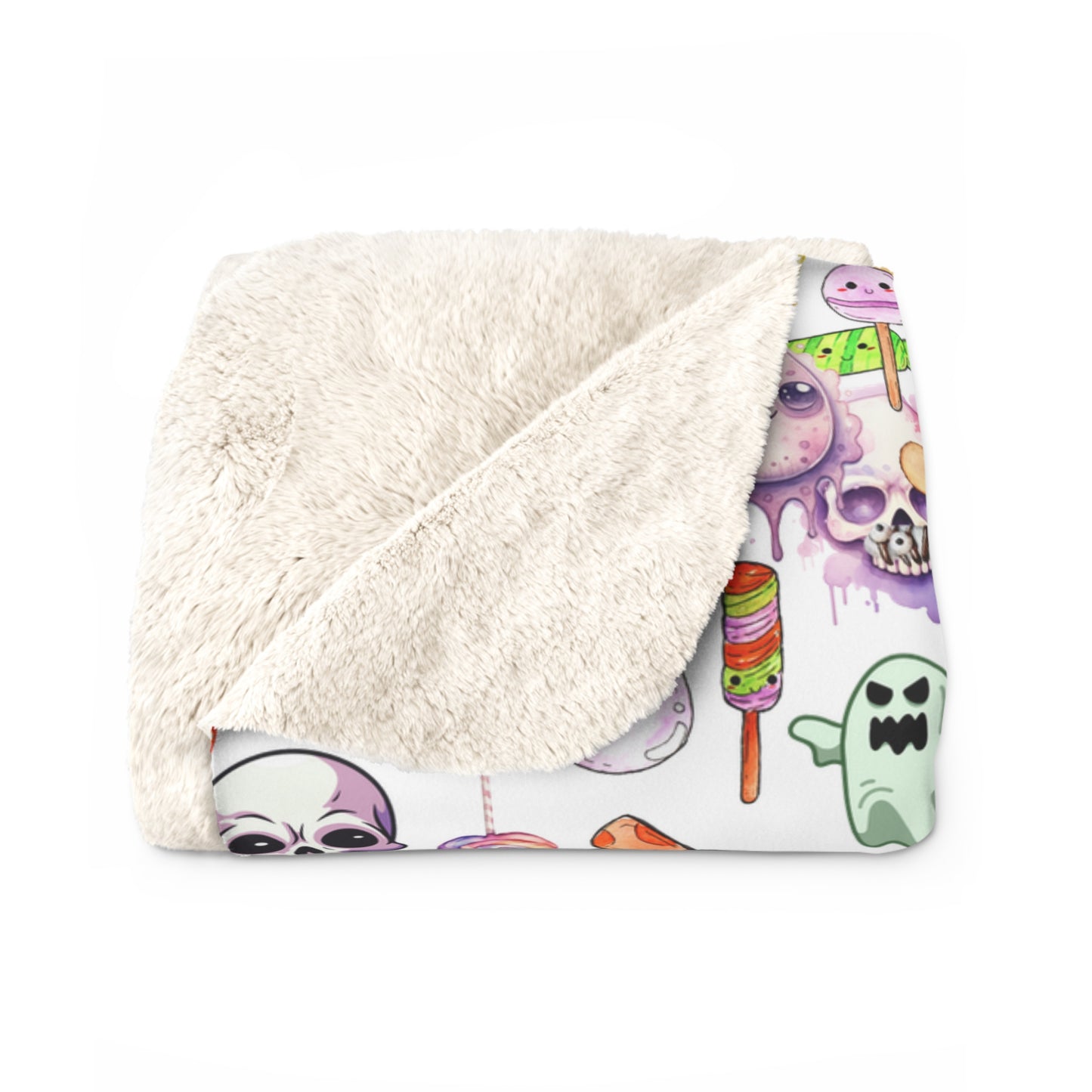 Sherpa Fleece Blanket with Plush Backside - Stay warm with the Pastel Gothic Ghost Girl