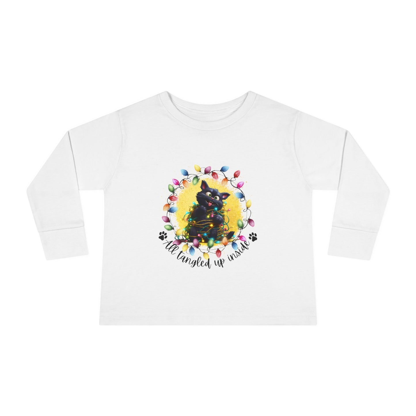 Whimsical Christmas Cat Toddler Long Sleeve Tee - A Festive Tangle of Fun!