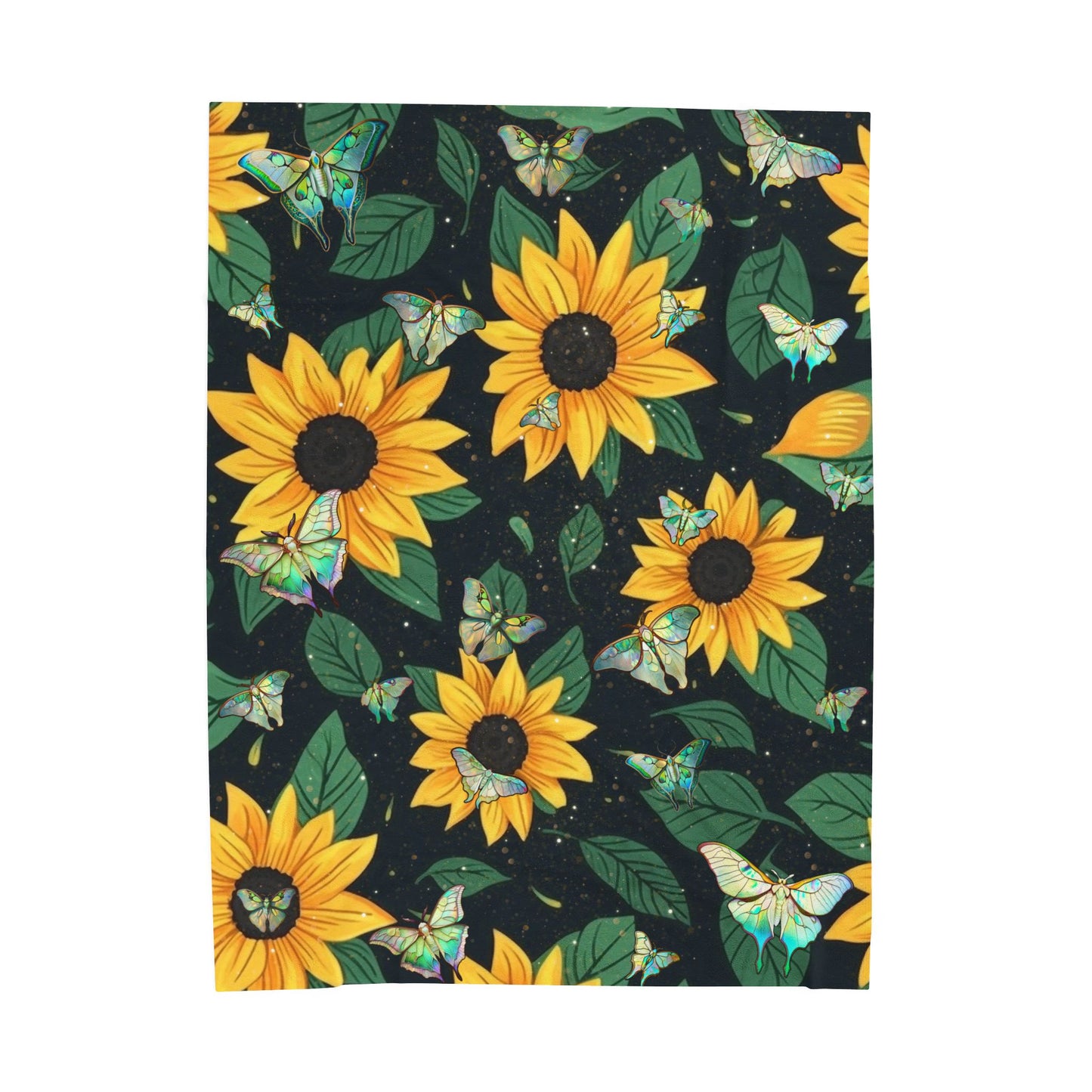 Soft and Luxurious Sunflower and Luna Moth Velveteen Blanket - Perfect for Bringing the Outdoors In