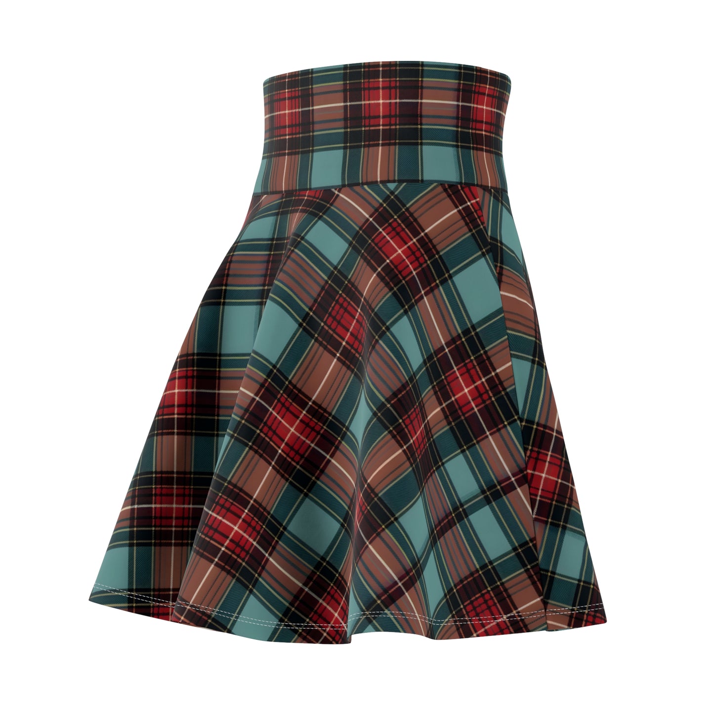 Festive Christmas Tree Tartan Women's Skater Skirt - Cozy and Casual Holiday Style