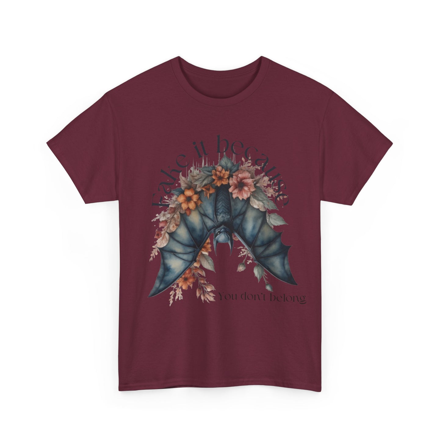 Premium Comfort meets Gothic Style: Fake It Floral Bat Unisex Heavy Cotton Tee