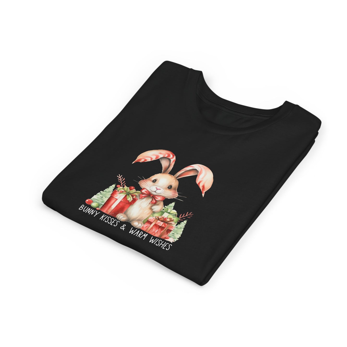 Festive Christmas Bunny Youth T-Shirt with Presents