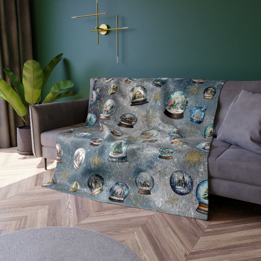 Vintage Christmas Vibes: Snow Globe Adult Crushed Velvet Blanket for Cozy Holidays