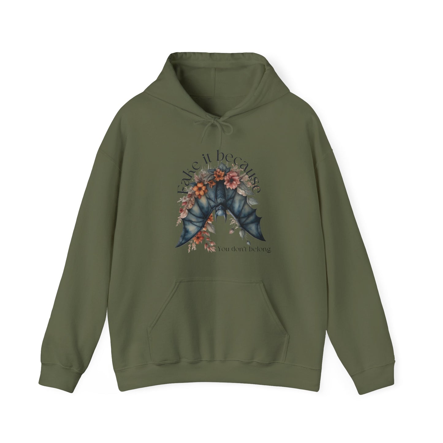 Add some edge to your wardrobe with our Fake it Floral Bats Hooded Sweatshirt - Unisex heavy blend - Stylish and practical for any occasion!