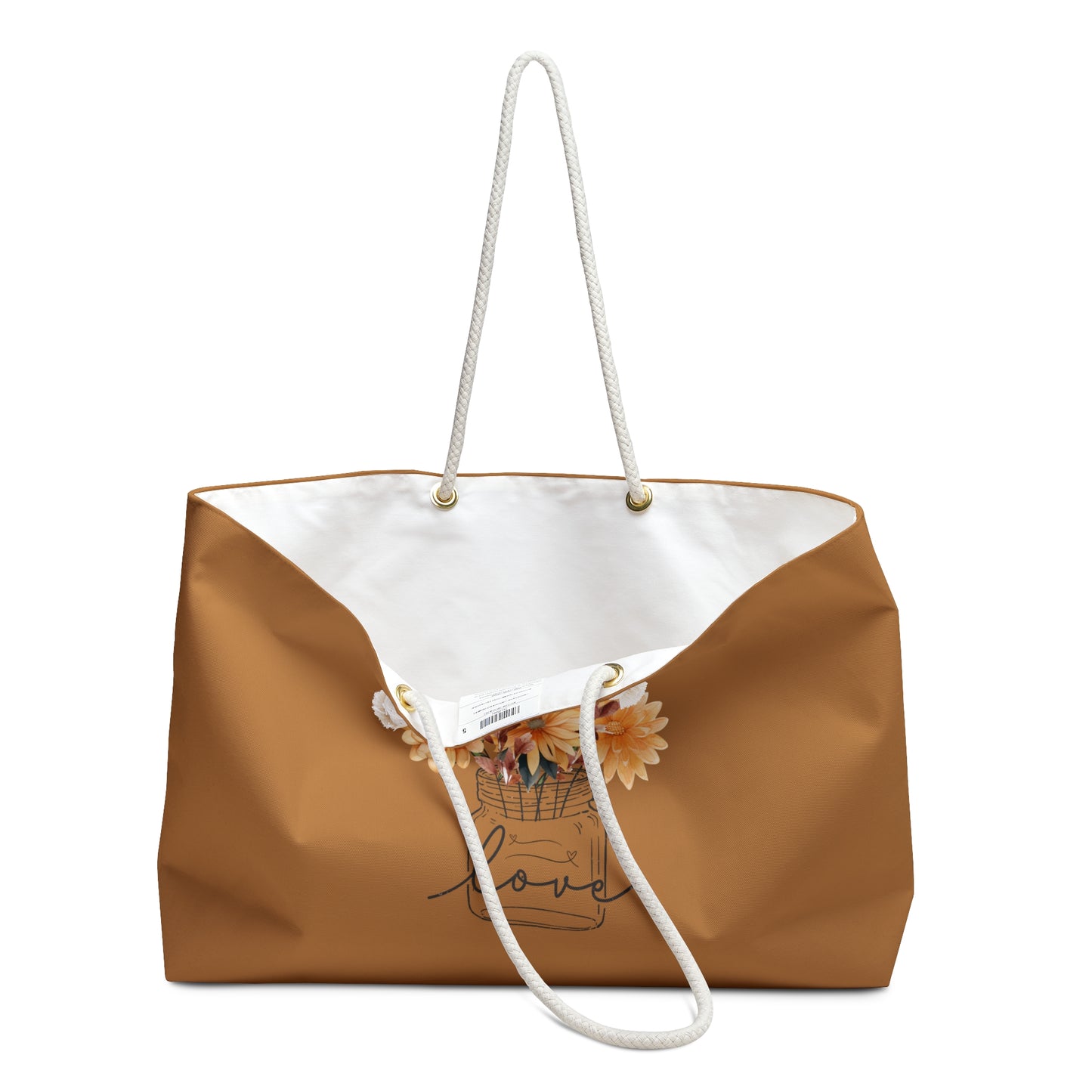 Show Yourself More Love Tote Bag - Oversized Weekender - Positive Energy - Spun Polyester - Cream Lining
