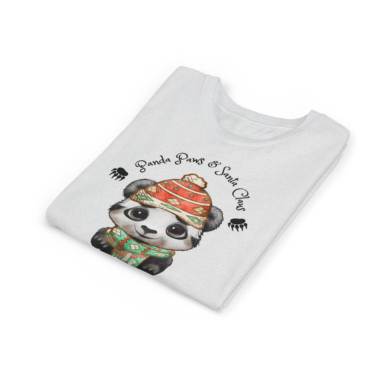 Adorable Panda Paws and Santa Claws Youth Short Sleeve Tee - Perfect Gift for Kids
