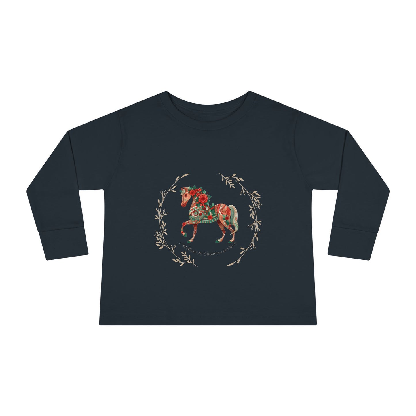 All I Want for Christmas is a Horse! Youth Long Sleeve Tee - Festive and Fun