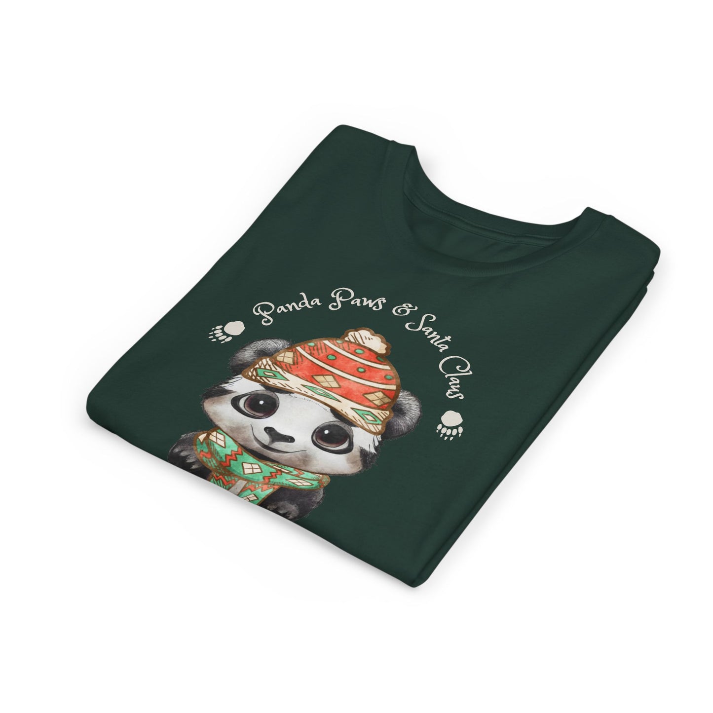 Adorable Panda Paws and Santa Claws Youth Short Sleeve Tee - Perfect Gift for Kids
