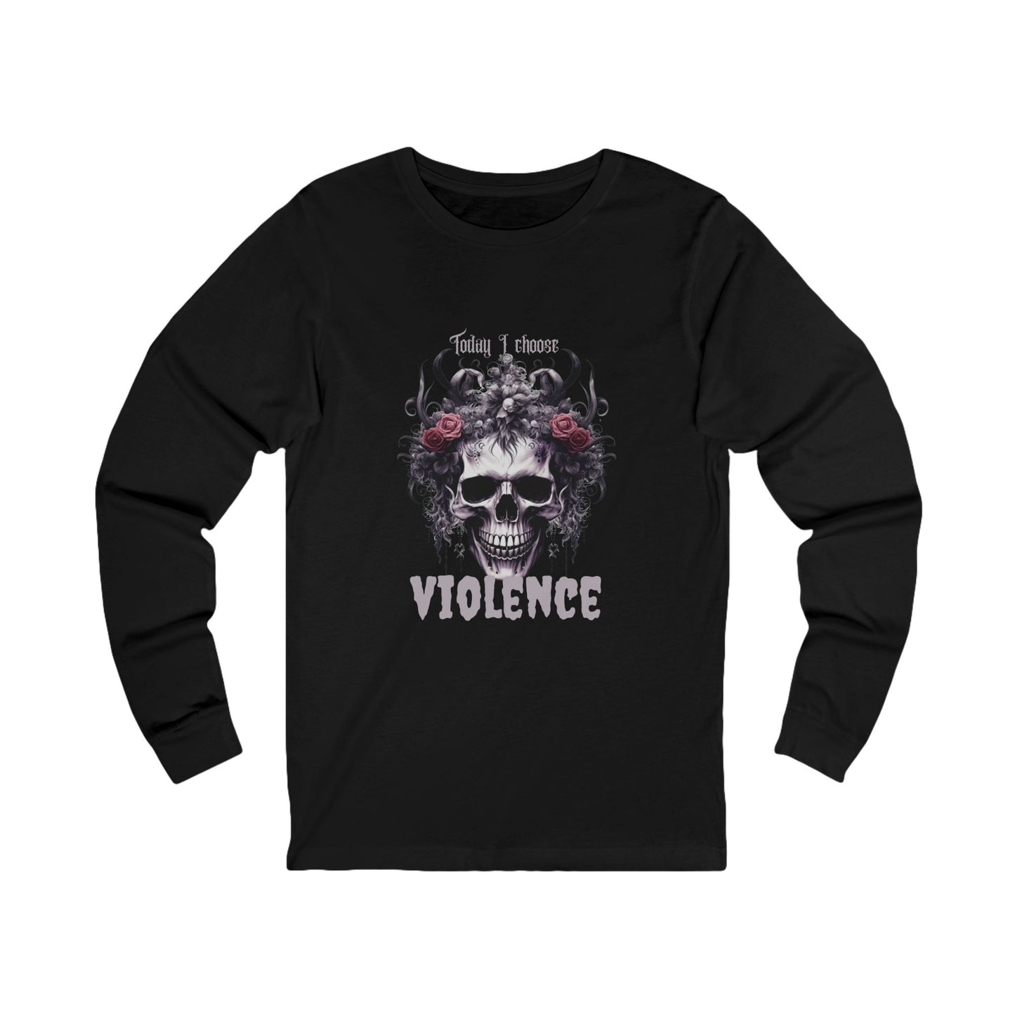 Gothic Floral Skull Long Sleeve Tee - Unisex Jersey Shirt for Edgy Fashion Enthusiasts