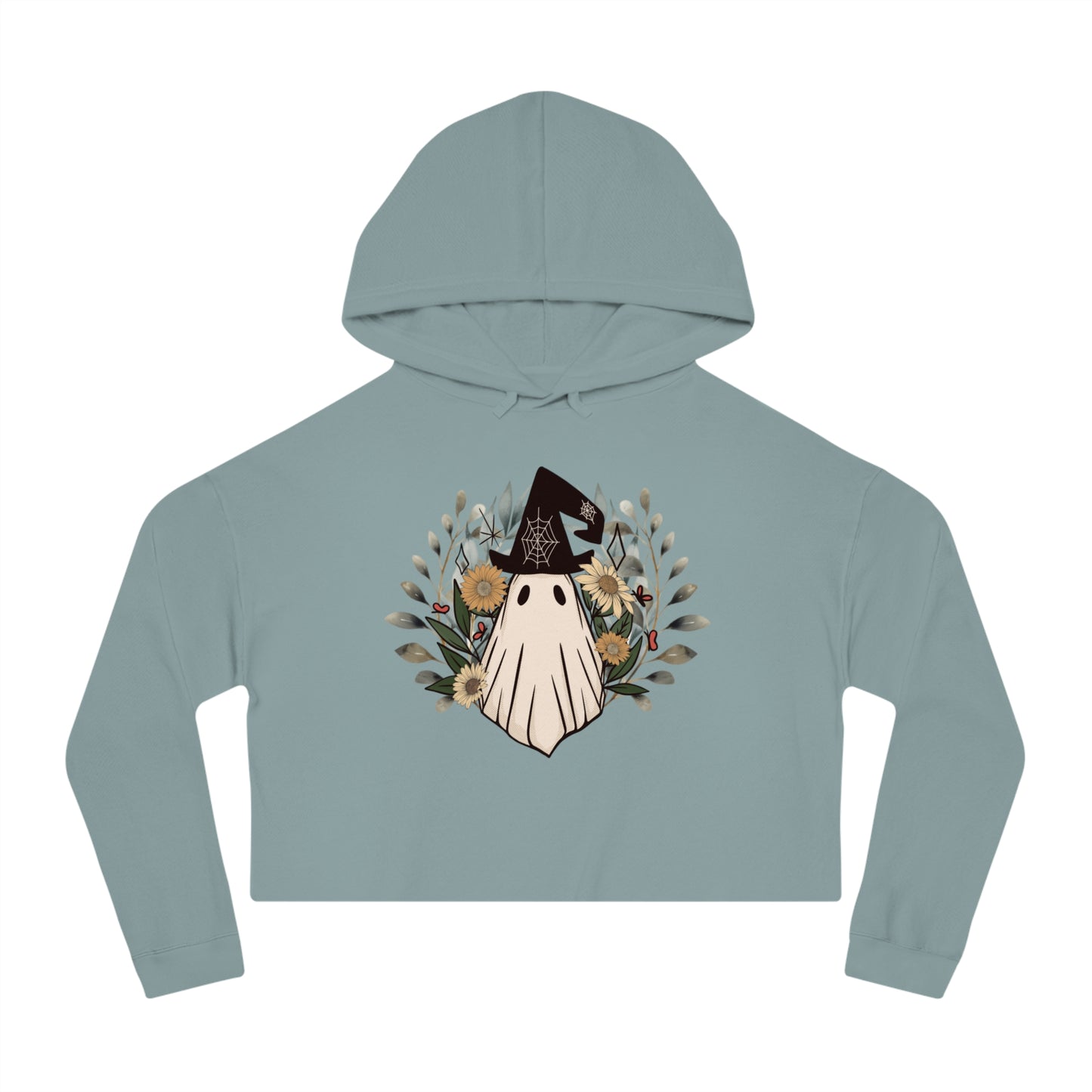 Upgrade Your Daily Style with our Retro Ghost Womens Cropped Hooded Sweatshirt - Trendy and Soft
