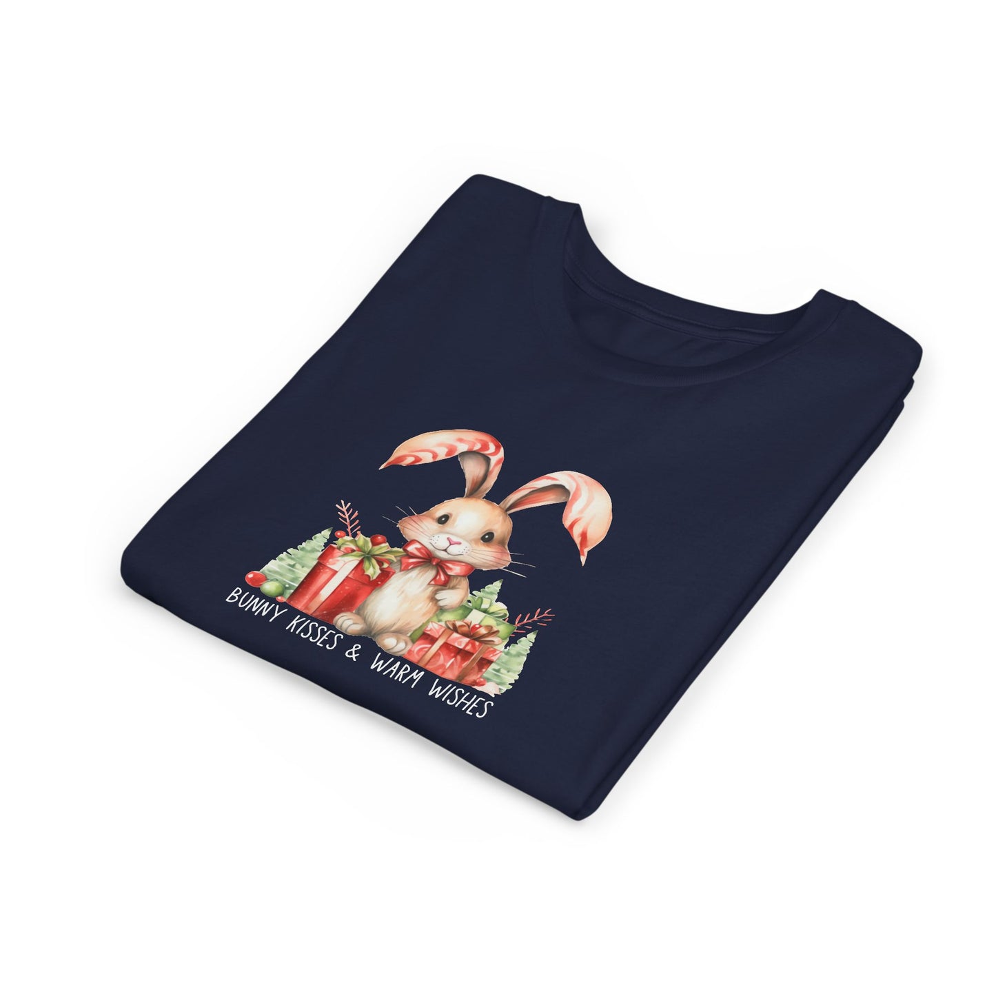 Festive Christmas Bunny Youth T-Shirt with Presents