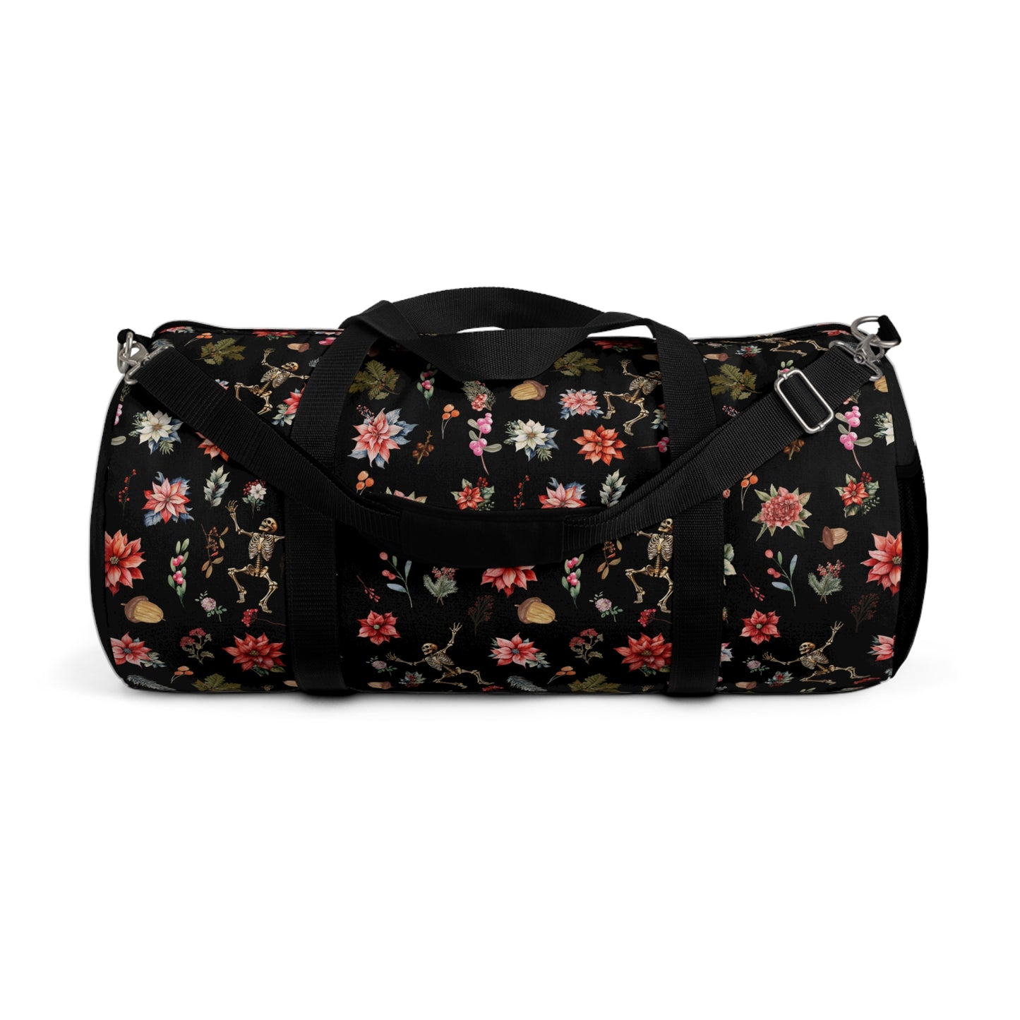Skeleton and Poinsetta Christmas Duffle Bag - Lightweight Custom Printed Gym Bag for Holiday Cheer