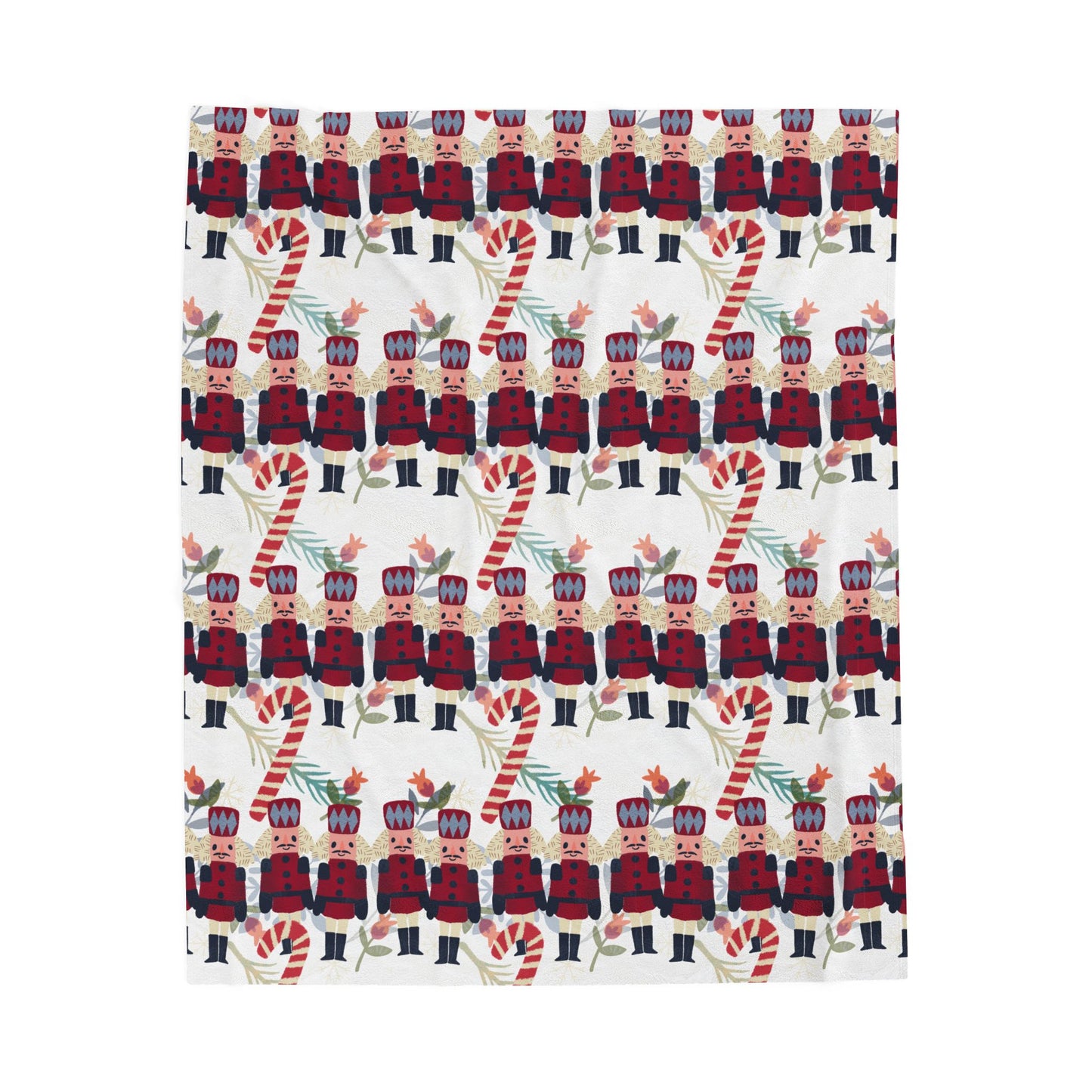 Snuggle up in Holiday Style - Candy Canes and Nutcrackers Velveteen Plush Blanket | Christmas Gift Idea