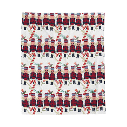 Snuggle up in Holiday Style - Candy Canes and Nutcrackers Velveteen Plush Blanket | Christmas Gift Idea