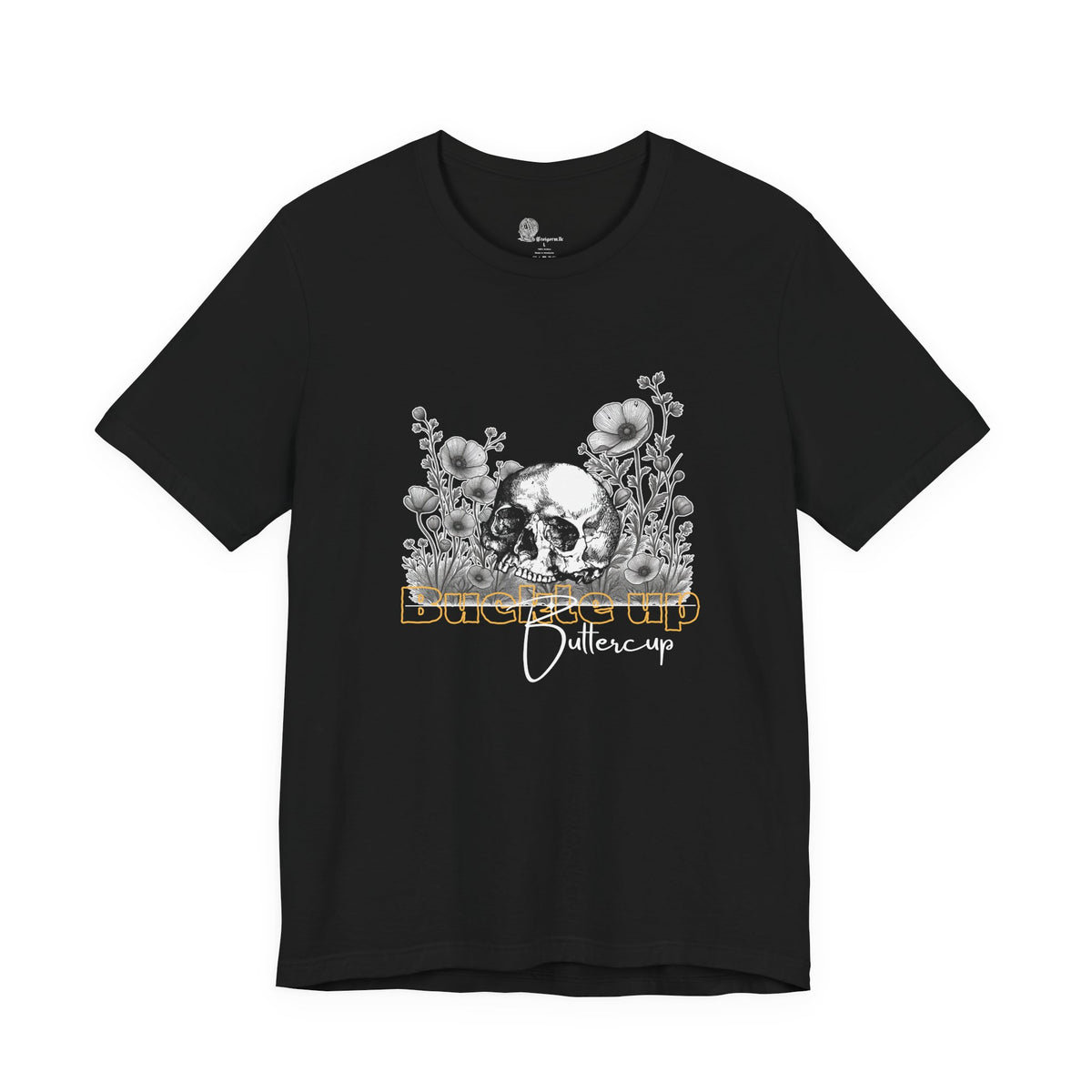 Skull and Buttercup Flowers Tee | Floral Skull Illustration Shirt