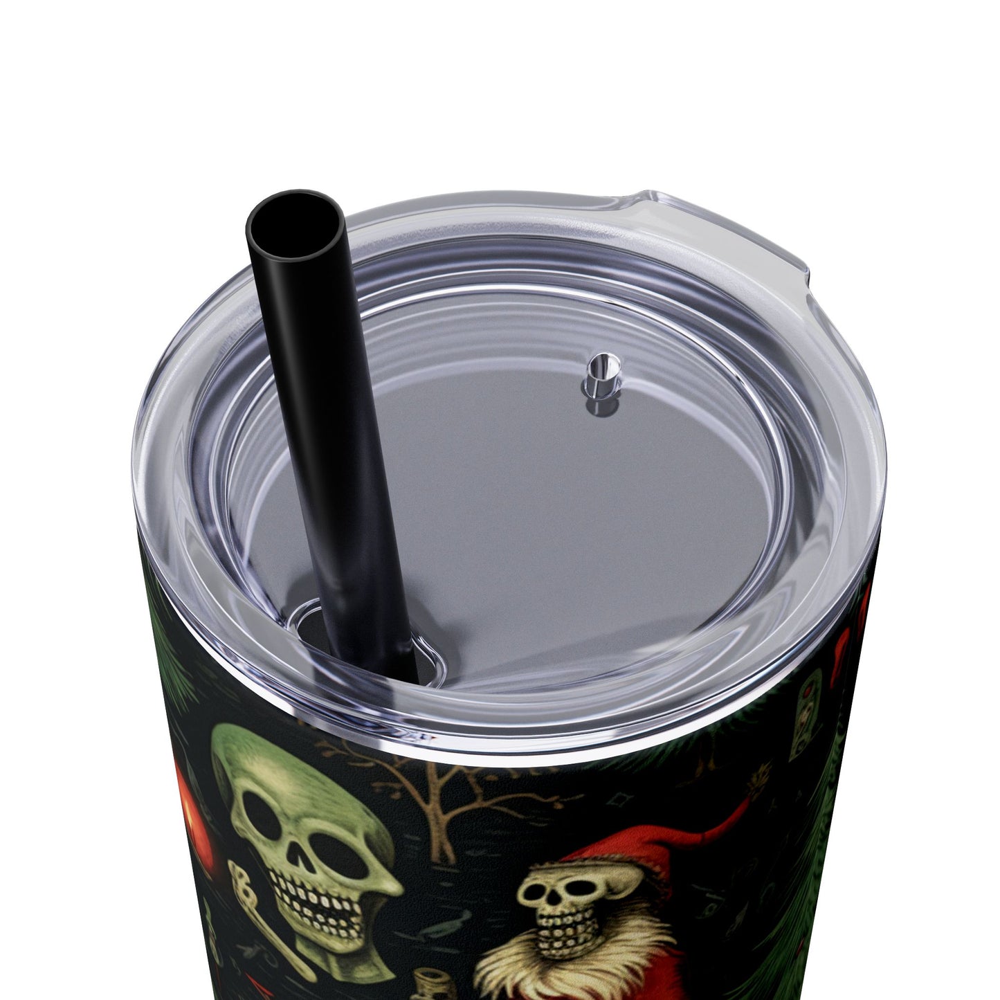 Krampus Santa Skeleton Skinny Tumbler with Straw | Stainless Steel | Hot 12h Cold 24h