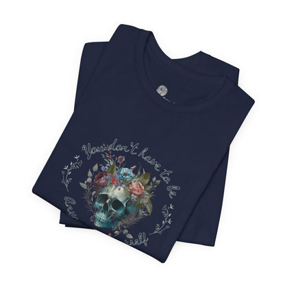 Floral Skull with Script Tee | Skull Flower Crown T-Shirt