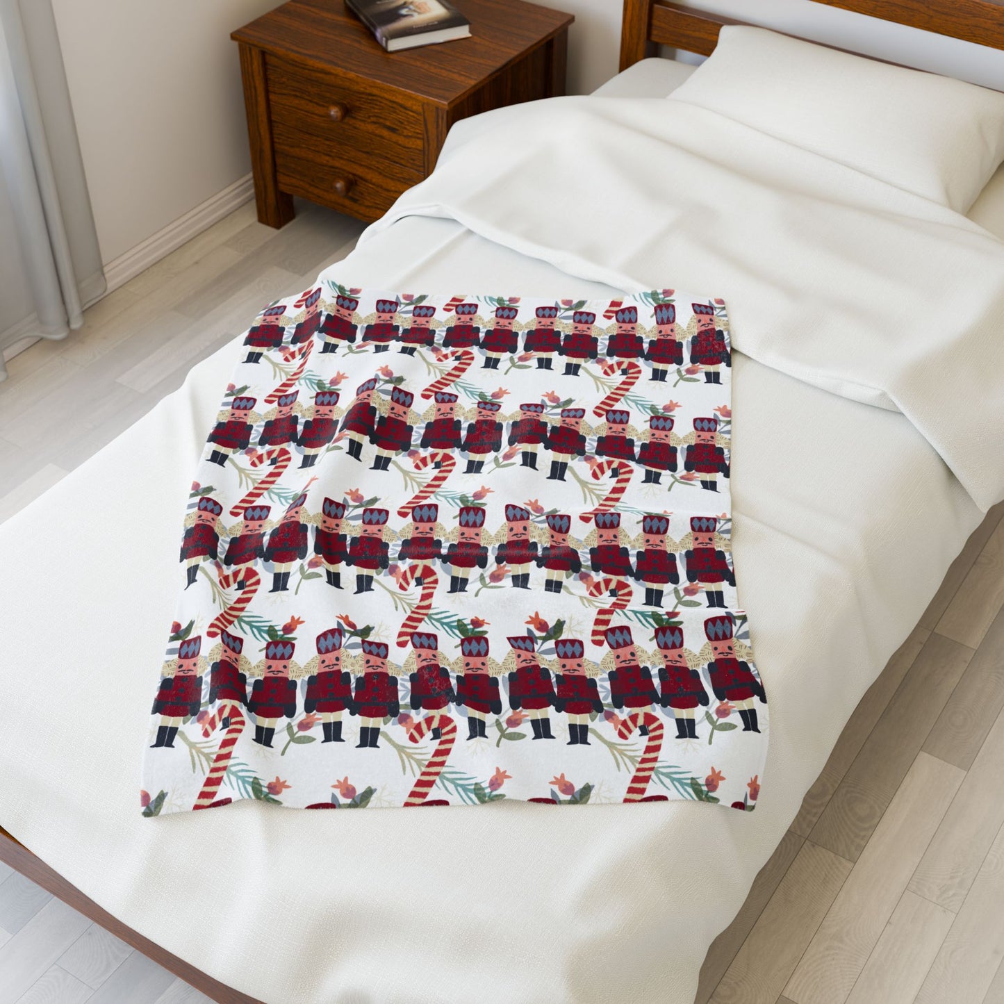 Snuggle up in Holiday Style - Candy Canes and Nutcrackers Velveteen Plush Blanket | Christmas Gift Idea