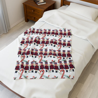 Snuggle up in Holiday Style - Candy Canes and Nutcrackers Velveteen Plush Blanket | Christmas Gift Idea