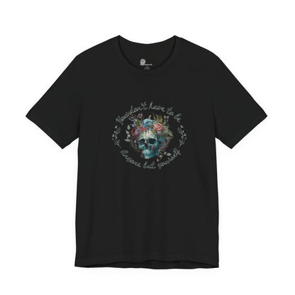 Floral Skull with Script Tee | Skull Flower Crown T-Shirt