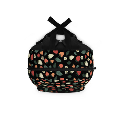 White and Red Strawberry Printed Backpack