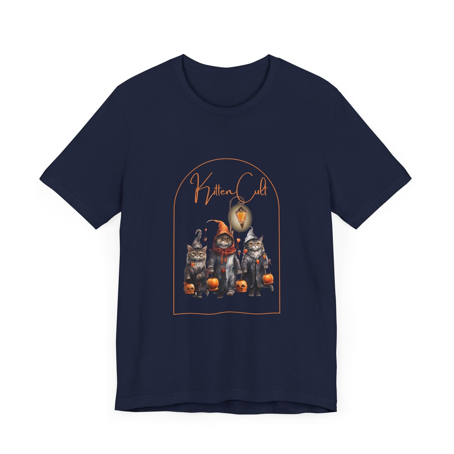 Halloween Cat Trick or Treater Tee - Unisex Jersey Shirt for Kitten Lovers - Gift for Cult Members