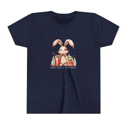 Festive Christmas Bunny Youth T-Shirt with Presents