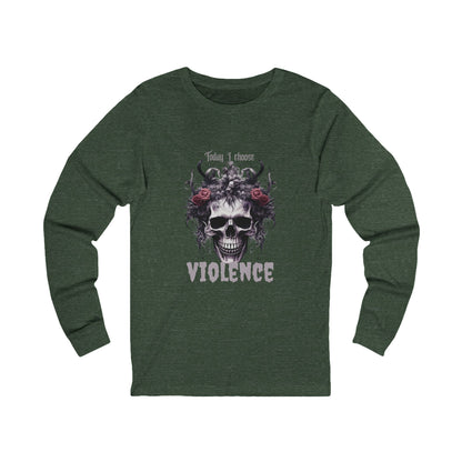 Gothic Floral Skull Long Sleeve Tee - Unisex Jersey Shirt for Edgy Fashion Enthusiasts