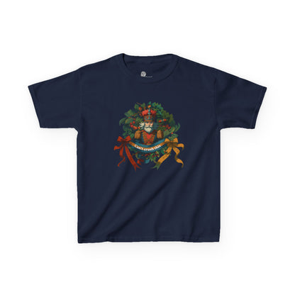 Santa Wreath Illustration Kids Tee | Holiday Christmas Charm