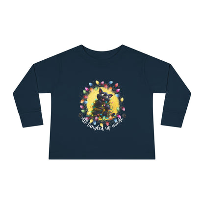 Whimsical Christmas Cat Toddler Long Sleeve Tee - A Festive Tangle of Fun!