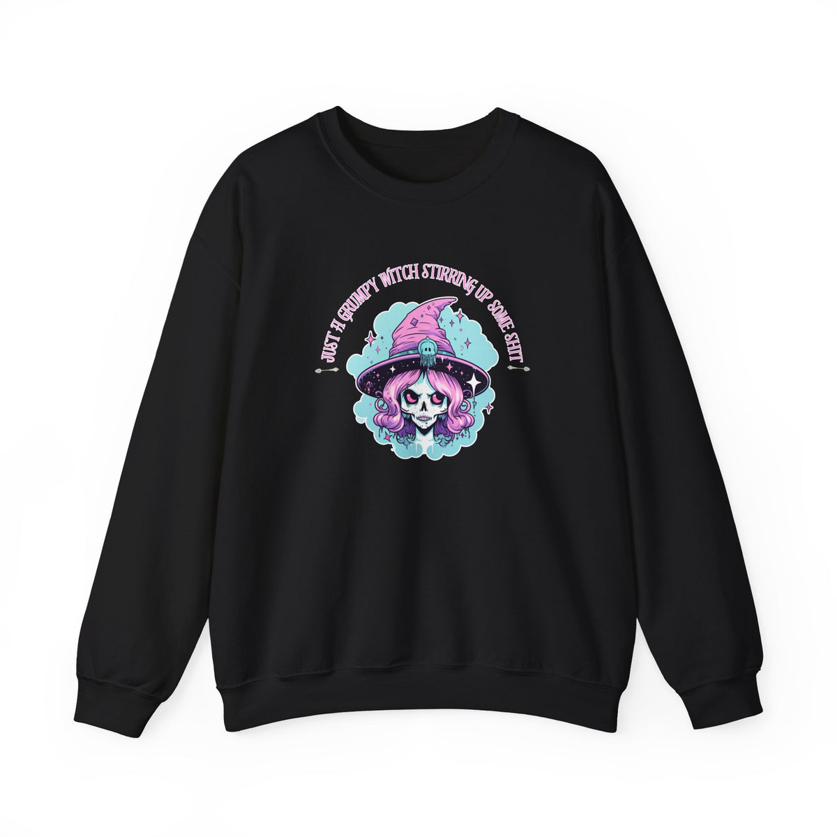 Skull Witch Illustration Crewneck Sweatshirt | Pastel Goth Halloween