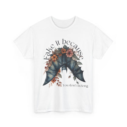 Premium Comfort meets Gothic Style: Fake It Floral Bat Unisex Heavy Cotton Tee