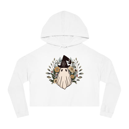 Upgrade Your Daily Style with our Retro Ghost Womens Cropped Hooded Sweatshirt - Trendy and Soft