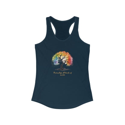 Racerback Tank with Rainbow Bonsai Tree Print - Empowering All Minds - High-Quality and Sporty Style