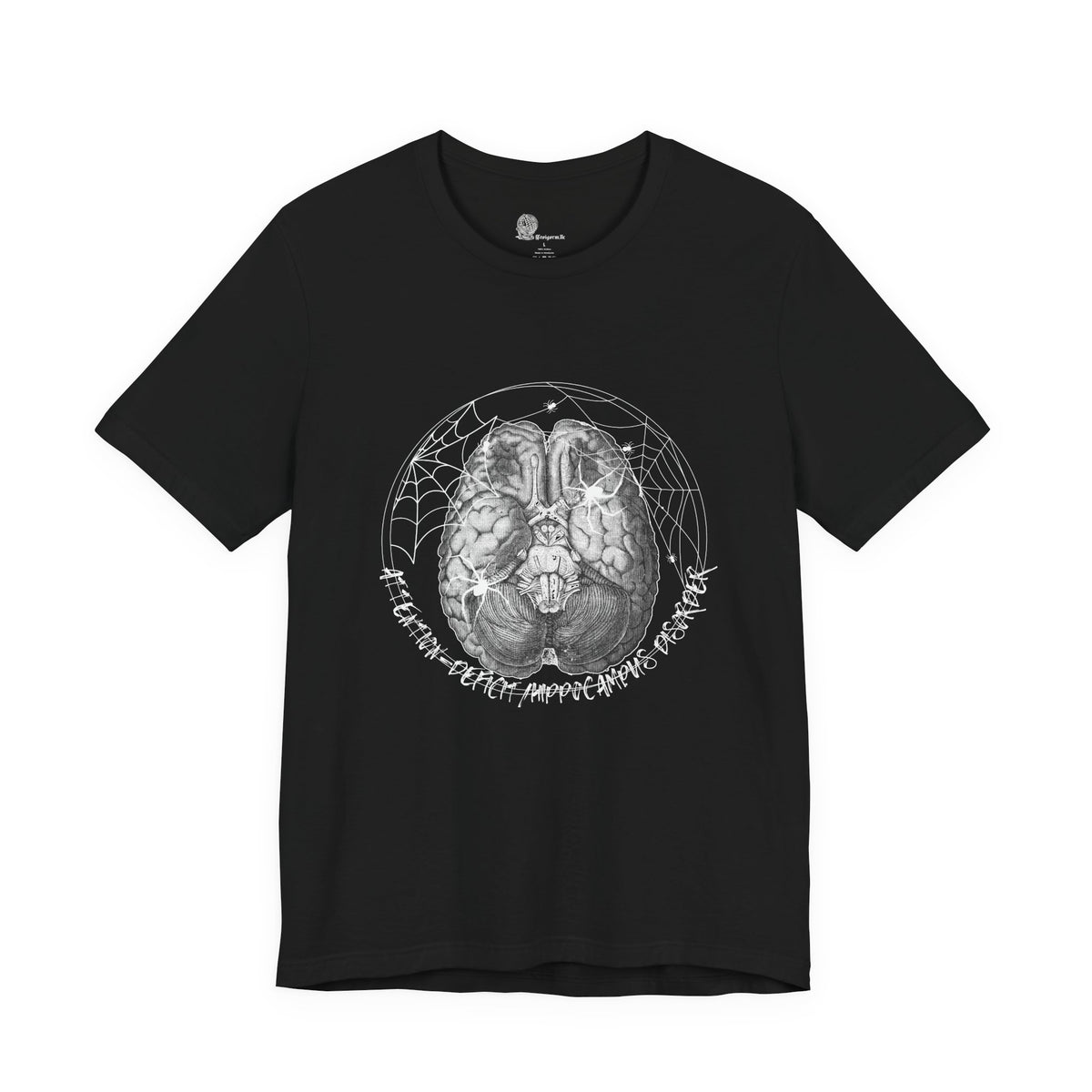 Anatomical Brain Illustration T-Shirt | Geometric Circle, Handwritten Script